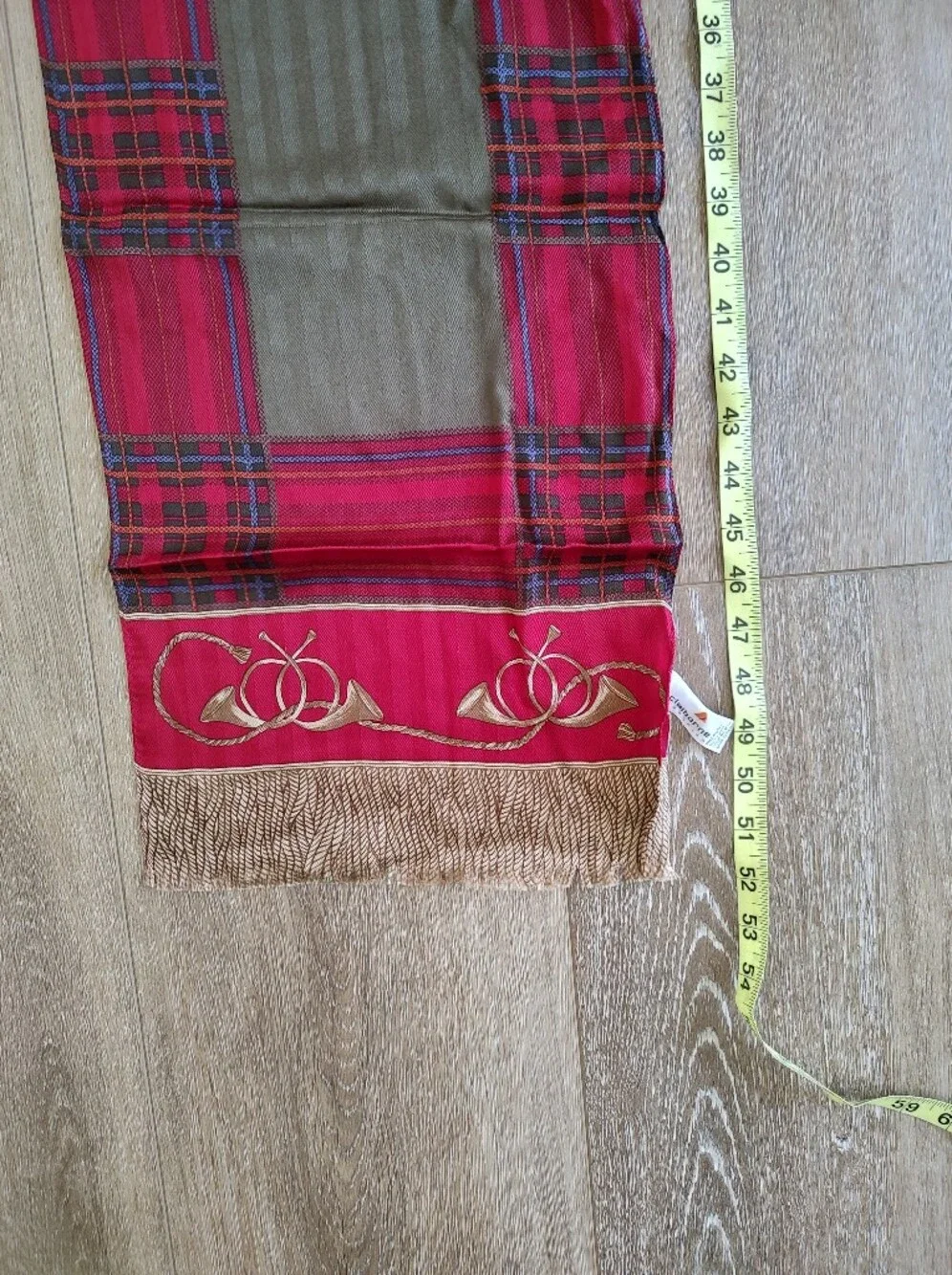Vintage Liz Claiborne Japanese Silk Stole Scarf Equestrian Hunt Red Gold Horns